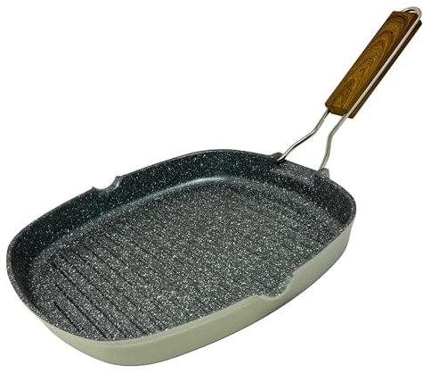 NAMAI Bistecchiera Induzione Pietra, 26x26cm, Bistecchiera Induzione, Manico Pieghevole Salva Spazi, Nera, Made in Italy