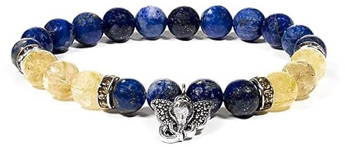 Panotophia Armband Lapislazuli/Rutilquarz mit Ganesha - 8mm
