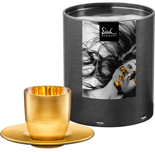EISCH Cosmo Espressobecher mit Untersetzer Vollgold 109/6 in Geschenkröhre (Kristallglas, 0,1 L)