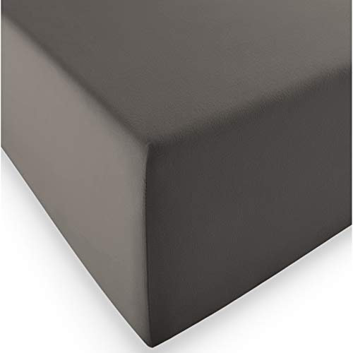 fleuresse 1119 XXL Jersey Stretch Spannbetttuch (96% Baumwolle, 4% Elasthan), mit Rumdumgummizug, Ökotex 100, für Matratzen bis 40 cm Höhe, 140 x 190-160 x 220 cm, Espresso