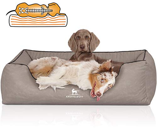 Knuffelwuff Orthopädisches Hundebett Columbia aus Laser-gestepptem Kunstleder XXL 120 x 85cm Hellgrau - Abnehmbarer Bezug - leicht zu reinigen - für große, mittelgroße und kleine Hunde