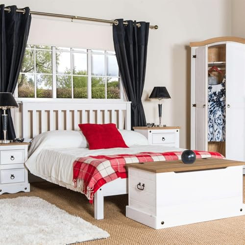 Home Source Corona Solid Wood Slatted 4ft 6in Double Bed Frame, White