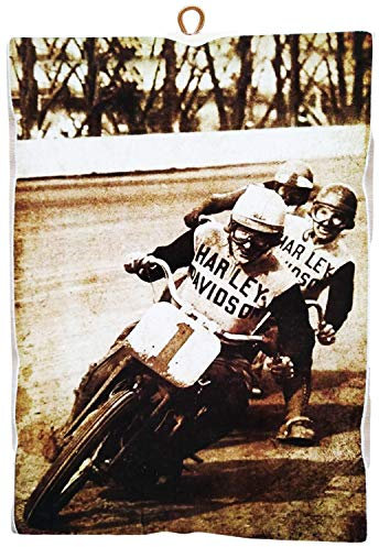 KUSTOM ART Quadro Quadretto Stile Vintage Gara di Moto Harley Davidson da Collezione Stampa su Legno