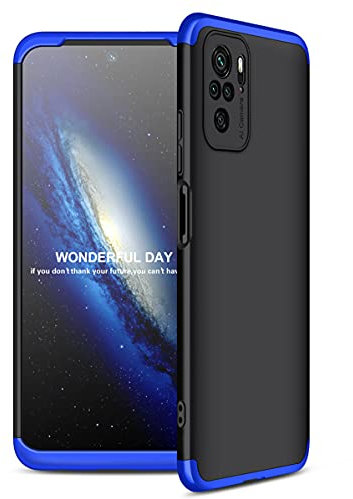 ZSCHAO Funda para Xiaomi Redmi Note 10S 360 Grados Slim Fina Antigolpes +Cristal Templado Carcasa Funda Compatible con Redmi Note 10S Dura rigida Libro Ultrafina Completa Mate Case Cover Negra+Azul