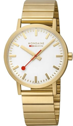 Mondaine Classic Herren Uhr analog Quarzwerk mit Edelstahl vergoldet Armband A660.30360.16SBM