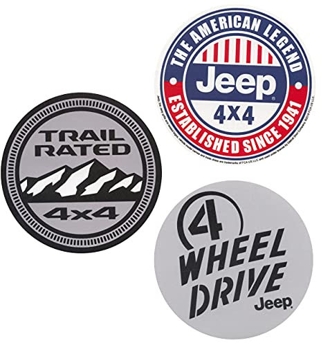 (3) Adesivi in vinile con logo Jeep di alta qualità da 10,2 cm, 4 ruote motrici e logo American Legend Since 1941