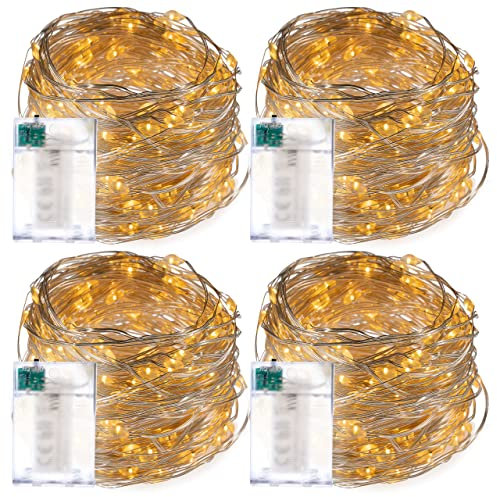 Nipach GmbH 4er Set Draht-Lichterkette mit 50 Mini LED warm weiß Innenbeleuchtung Batterie Weihnachts-Deko Weihnachtsbeleuchtung Lichter-Deko Leucht-Deko