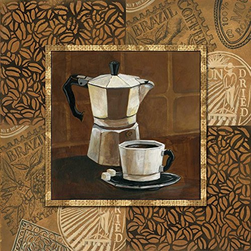 Bild auf gerollter Leinwand, Kaffee IV Gorham Gregory, quadratisch, Kunstdruck, Kaffeekanne, Zucker, Frühstück, Morgen, Braun / Gold / Weiß, Leinwand, 45,7 x 45,7 cm