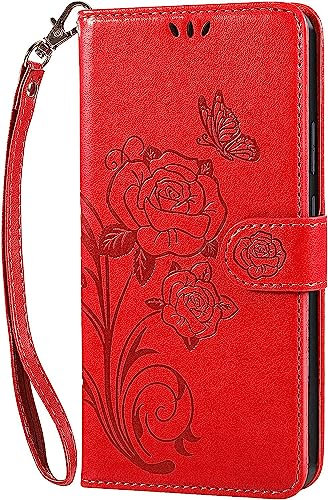 Vinanker Case for iPhone 13 Pro, Premium Leather Flip Wallet Cover with Card Slots Phone Case for iPhone 13 Pro (Red)