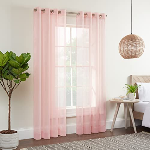 Eclipse Kiara Rideaux Transparents Modernes avec œillets, filtrant la lumière, pour Chambre à Coucher (2 Panneaux), 137,2 x 213,4 cm, Rose poudré