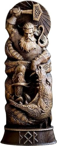 genmaiwodeshisb ROPAGI nordische Gott Harzstatue skandinavische Pantheons nordische Götter Figur Handwerk Wikinger Mythologie Zuhause Weinschrank Schale Bücherregal Skulptur Orament (Thors)
