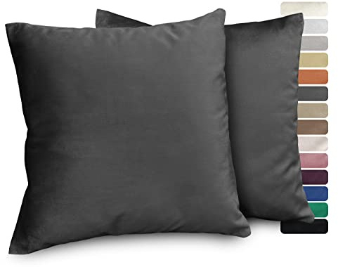 BEAUTEX Samt Kissenbezug 50x50 Anthrazit Kissenhülle Dekokissen 2er Set | verdeckter Reißverschluss, angenehme Haptik, verschiedene Größen, viele Farben, formstabil, langlebig, pflegeleicht