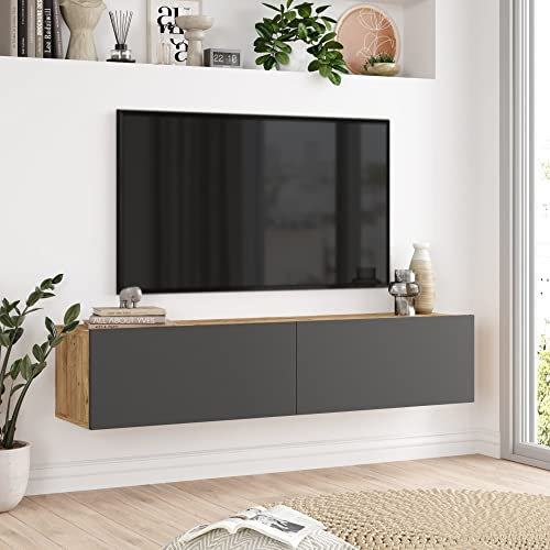 [en.casa] TV Lowboard Lapinlahti TV Schrank hängend TV Board 30 x 140 x 32 cm Fernsehschrank mit 2 Türen Wandregal Fernsehtisch Eicheoptik rustikal/Anthrazit