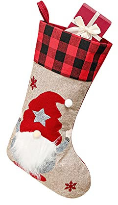 Weihnachtsstrumpf Nikolausstrumpf Personalisiert Weihnachtsstrumpfhalter rot kariert schöne GNOME Familie Dekorationen hängende Strümpfe Ornament für Nikolausstiefel Socken Weihnachtsstrumpf Set