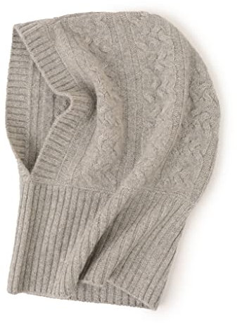 Prettystern Damen Kaschmir Kapuzen-Schal Loop Winter Mützen-Schal Sturmmütze Cashmere Balaklava Schlauch-Schal Zoft-Muster hellgrau
