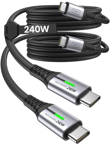 INIU 240W Cavo USB C a USB C, [2Pezzi 2m] PD3.0 Cavo USB Type-C Ricarica Rapida, Nylon Cavo USBC per iPhone 16 Pro Max, MacBook Air, iPad Pro, Samsung Galaxy S24 Ultra, Pixel 9, Steam Deck, Switch ECC