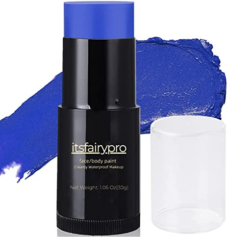 Itsfairypro Blue Face Paint, 1.06 Oz Creamy Eye Black Baseball Stick Football Fan Sweat-proof Flag Face Painting, Body Paint Scary Clown Mermaid Halloween Special SFX Christmas Makeup