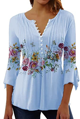 Damen Tshirt Mit V-Ausschnitt Gebluemte Bluse Kurzarm Elegante Blusen Grosse Groessen Tshirt Flieder Shirts Damen Baumwolle Damenmode Elegant Langarmshirt Damen Weiss 3er Pack Bluse Damen Groesse 54