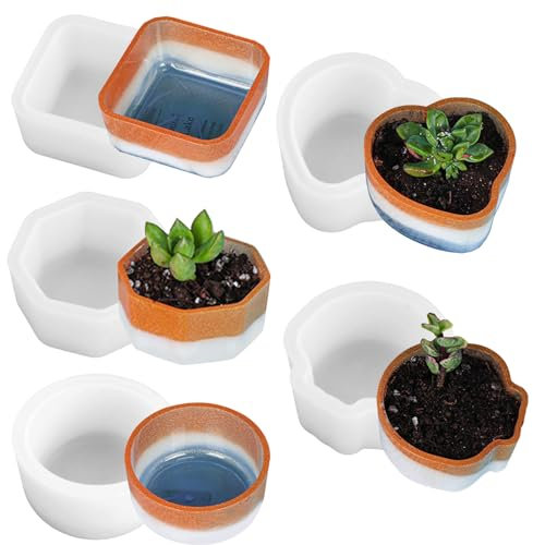 5 Piezas Moldes para Resina Epoxi Macetas, Molde de Silicona para Portavelas, Moldes de Resina para Tazas, Moldes para Velas para Maceta de Plantas Suculentas