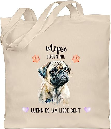 Baumwolltasche - Hunde - Mops - Geschenk Hundebesitzern - Unisize - Naturweiß - tasche hund hundebesitzer motiv einkaufstasche geschenke für hundefans hundemotiv stofftaschen personalisierte