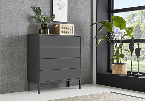 moebel-dich-auf Schubkastenkommode Ben 3 mit Metallfüßen Sideboard Kommode (anthrazit)
