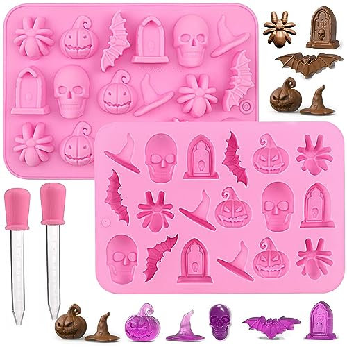 behone Halloween Silikonform 2 Stück Halloween Silikonform Pralinen Totenkopf Silikonform Pralinen Halloween 3D Silikonform Halloween Silikon Pralinenform für Schokolade,Candy,Gelee,Pralinen
