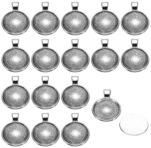 PATIKIL Anhänger Schalen mit Durchsichtigen Glas Cabochons 20 Set 20mm Runde Bezel Schalen Anhänger Kuppel Kacheln für Foto Anhänger Schmuck Herstellung Silber Grau