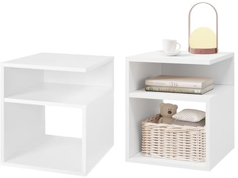 EUGAD 2er Set Nachttisch Weiß, Beistelltisch mit 2 offene Fächer, 35x41,5x35 cm, Nachtkommode Nachtschrank für Boxspringbett, Platzsparender Nachttisch für Wohnzimmer Schlafzimmer, 0002CTG-2