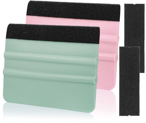 AMZDEPOT Squeegee for Vinyl, 2 Pcs Vinyl Squeegee with Extra 2 Felt Replacements, 4 Inch Vinyl Wrap Tools for Car Wrap, Craft Sign Making, DIY Crafting, Window, TintTeal and Pink