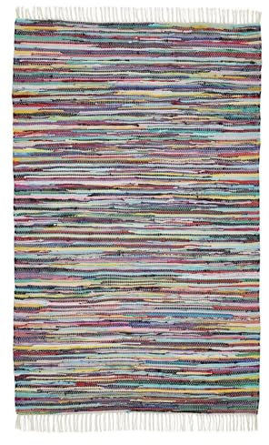 andiamo Boho Teppich Multi aus 100% Baumwolle - handgewebter Flickenteppich mit Fransen Fleckerlteppich Teppich bunt 170 x 240 cm