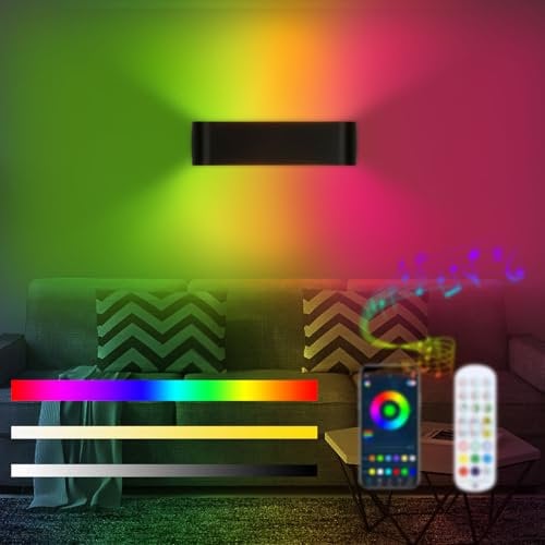 Lightess Smart RGB LED Wandleuchte Innen Dimmbar Wandlampe mit Fernbedienung App-Steuerung Wandleuchten Moderne 213 Modi 16 Millionen Farben Musik Sprachsynchronisation Schwarz