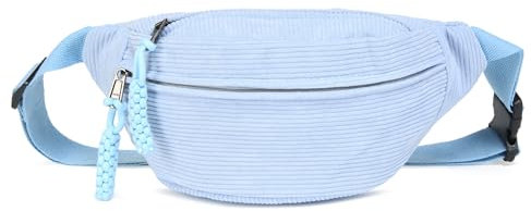 Micmores Damen Bauchtasche aus Cord, Modische Umhängetasche Crossbody Bag, Praktische Brusttasche Gürteltasche für Outdoor, Sport, Reise, Laufen, Schule(Blau)