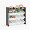 Duffy® Wooden Toy Shelf Storage Organiser for Children with 9 BPA Free Plastic Removeable Storage Bins, Ideal for Storing Toys, Games, Books and Craft Supplies (Black Wood/White)