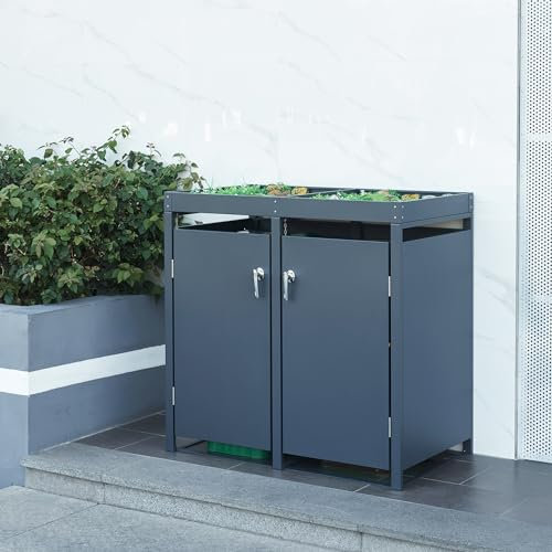 [en.casa] Cobertizo para 2 contenedores de Basura de 120L Cobertizo Doble Contenedor Caseta Exterior con Cerradura Llaves Resistente a la Intemperie Acero Galvanizado 110x115x62 cm - Antracita
