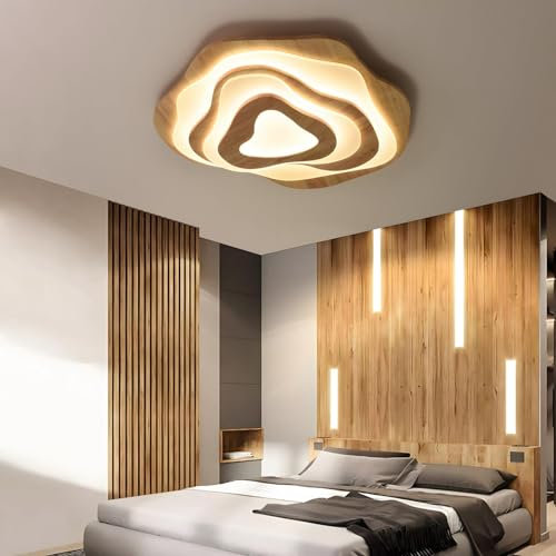 WayLuoung LED-Deckenleuchte Aus Holz | Ø57cm 50W 4300lm | 3000K-6000K Dimmbar Mit Fernbedienung, Moderne Wolkenlampe Aus Natürlichem Holz + Acryl, Wohnzimmer, Kinderzimmer, Küche, Esszimmer, Heimbüro
