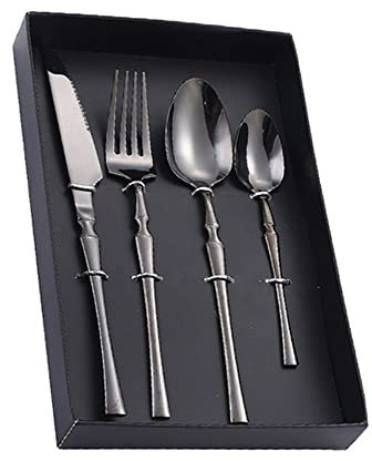 Juego de cubiertos dorados para cena, 16 piezas, servicio para 4 cubiertos, juego de utensilios para comer en casa, cocina, mango de cintura delgada, restaurante, boda, Navidad, Halloween, aniver