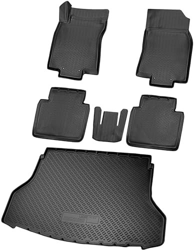 RECAMBO Gummimatten & Kofferraumwanne Set passend für Nissan X-Trail, T32, hoher Ladeboden | ab 2014- - 100% passgenaue Auto Fußmatten und Kofferraummatte aus hochwertigen rutschfesten TPE - Schwarz