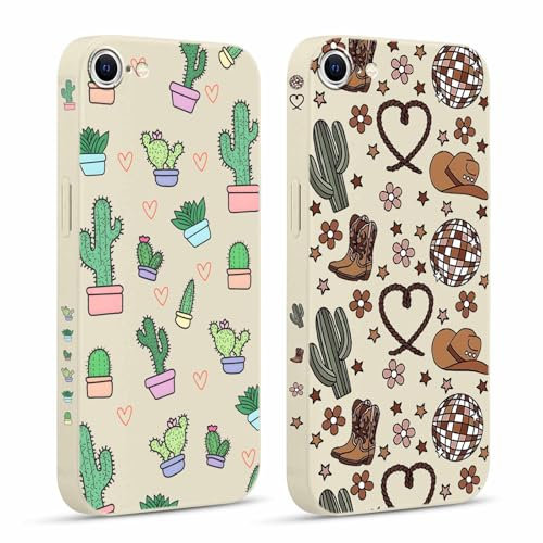 Pnakqil 2 stück Handyhülle für Apple iPhone 8/7/SE 2020/SE 2022 4,7, Kaktus Muster Hülle lustiges Funny Hülle Süßes Bemaltes Muster Aesthetic Design Schutzhülle Slim Stoßfest Kratzfest Case, 16