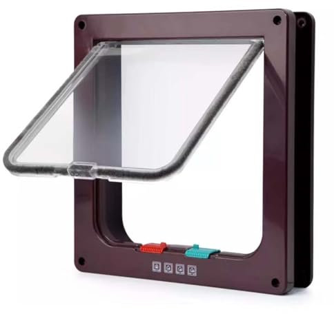 Xafrstyu Katzentür, Große Katzenklappe, Sicherheits-Haustier-Tür, mit 4-Wege-Schloss, Wetterfest, Haustier-Sicherheits-Innentür, Einfache Installation, für Innen Außentür, Fenster, Wand (Braun)