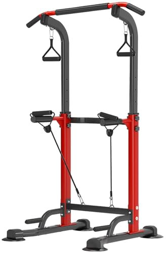 Trlakepreble Power Tower Klimmzugstange, Dip-Station, höhenverstellbar, multifunktional, Krafttraining für Zuhause, platzsparend, Personen unter 1,8 m