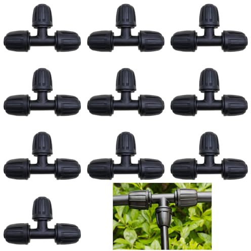 Tubería de Riego por Goteo, CTRICALVER 10piezas Conector de púas 1/2'' para jardín, césped, patio, Tipo T Riego Goteo Kit, conector de tubería de riego de plástico, Riego por Goteo Conectores de 16 mm