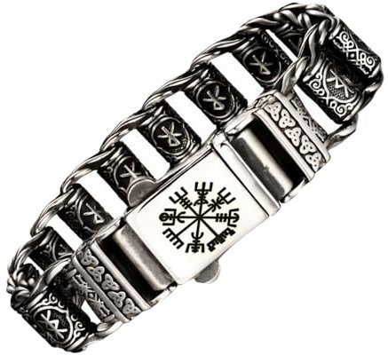 Punk wikinger kompass vegvisir armband breites titan edelstahl runen gliederarmband für herren 22cm