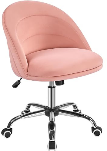 Yaheetech Sedia da Scrivania Ufficio Trucco in Velluto con Ruote Girevole Altezza Regolabile Ergonomica Schienale Design Capasanta Imbottito Senza Braccioli Rosa