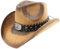 Sombrero Vaquero de Paja Fuerte Diseño Estampado Americano, Gorro Vaquero Cowboy Western del Oeste, Disfraz Carnaval Halloween Hombre Mujer Talla Única 58-59cm (FR/ES, Letras, Talla única, Marrón)
