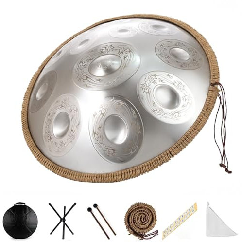 Handpan-Trommel (22 Zoll) 12 Töne, 432 Hz, D-Kurd-Moll, Stahlhandtrommel Mit Weichen, Reinen Melodischen Tönen, Zungentrommel Mit Handtrommelständer, Trommelstöcken, Soft Handpan Bag(Sunbird)