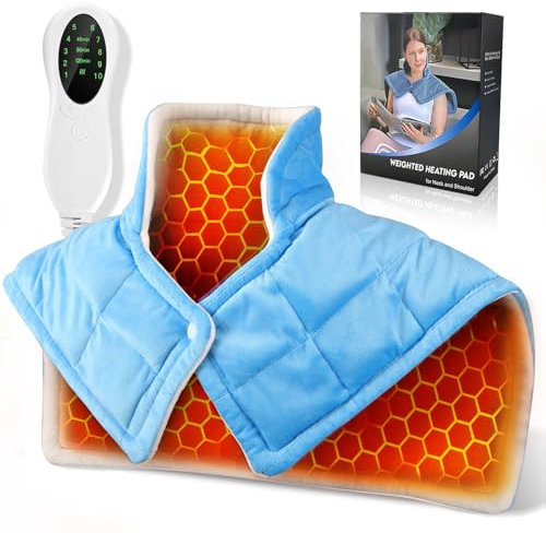 Heating Pad for Neck and Shoulders, Weighted Electric Neck Heating Pad for Shoulder Back Pain Relief, 2lb Neck Heated Pad with 10 Heat Settings and 3 Auto-Off Timer, Birthday Christmas Gifts Parents
