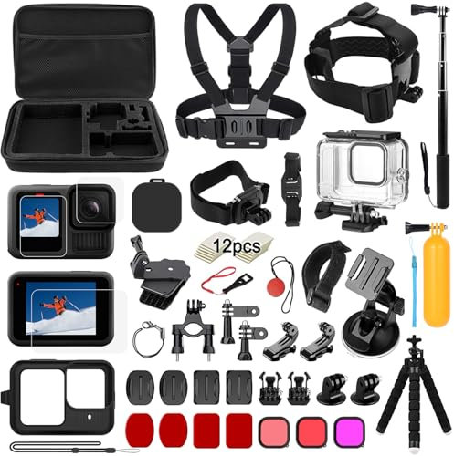 Zubehör Set Kit Bundle für GoPro Hero 13 Black, oGoDeal Wasserdicht Schutzhülle Wasserdicht Gehäuse Schnorcheln Zubehör Fahrradhalterung Selfie-Stange Kopfgurt für GoPro Hero 13