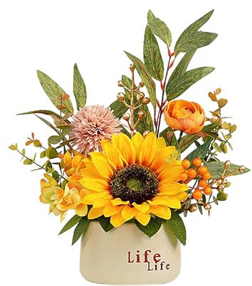 JYCRA Plante en Pot de Fleurs Artificielles, Fausses Plantes d'automne Chrysanthème en Soie dans Un Vase Fleurs Artificielles en Pot, Chrysanthème de Fleurs Artificielles en Pot (D)