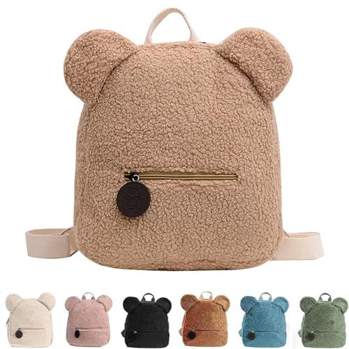 Generisch Teddy Rucksack Mini, Niedlicher Plüschrucksack mit Bärenohren (Khaki)