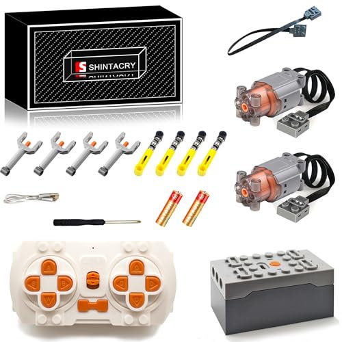 SHINTACRY 17PCS Technic Power Functions Remote Control, Rechargeable Lithium Battery and High Speed Motor Set Compatible with Lego Technic, 92693/76537 (High Speed M Motor × 2) (L Motor × 2)